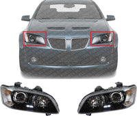 Set Of 2 Front Head Light Assembly Plastic Left Driver & Right Passenger Side Direct Replacement Compatible With 2008-2009 Pontiac G8 GM2503328 GM2502328 92224813 92224812