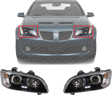 Set Of 2 Front Head Light Assembly Plastic Left Driver & Right Passenger Side Direct Replacement Compatible With 2008-2009 Pontiac G8 GM2503328 GM2502328 92224813 92224812