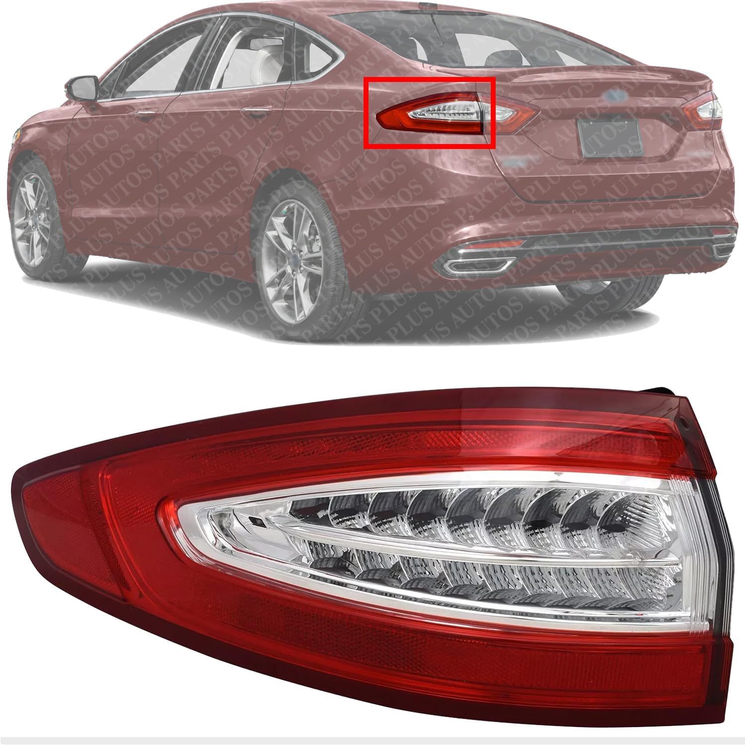 Tail Light Outer Assembly Left Driver Side Direct Replacement Compatible With 2013-2016 Ford Fusion FO2804110 DS7Z13405H