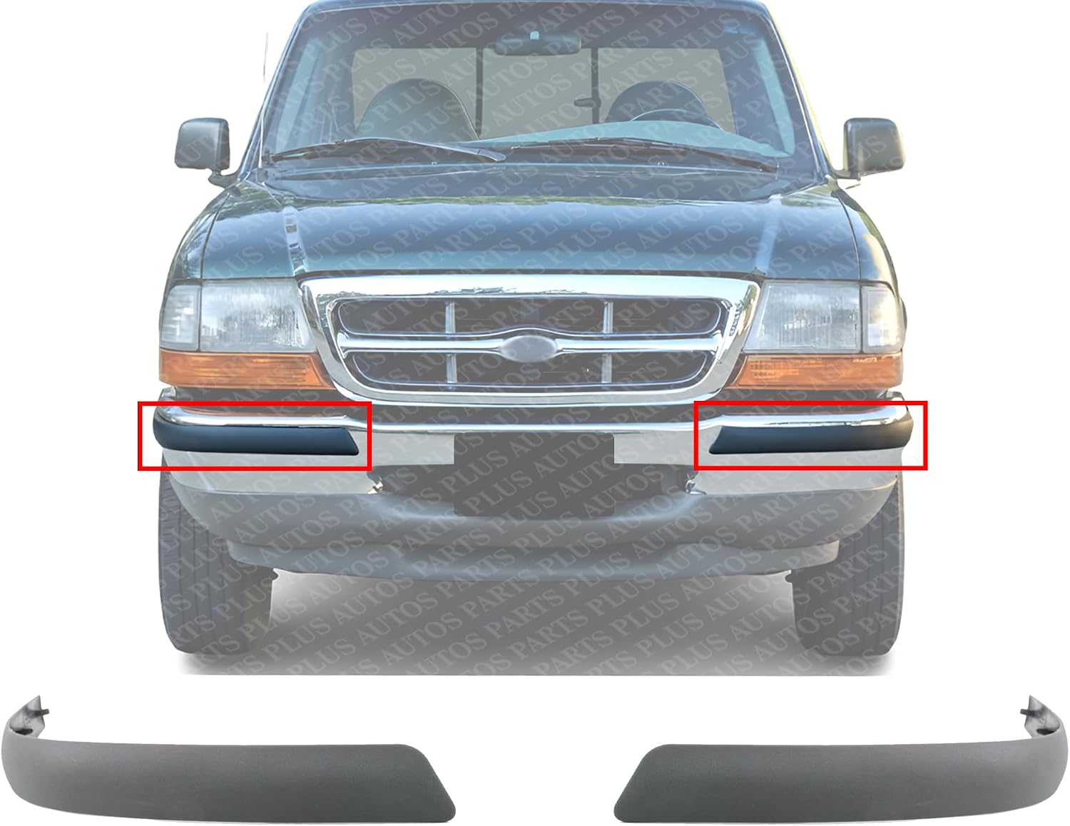 Set of 2 Front Bumper Molding Plastic Textured Left Driver & Right Passenger Side Direct Replacement Compatible With 1998 Ford Ranger FO1059276 FO1058276 F87Z17K833AAA F87Z17K833AAB