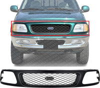 Front Grille Primed Shell And Mesh Insert Plastic Direct Replacement Compatible With 1997-1998 Ford F-150 / F-250 FO1200328 F65Z8200AAN F85Z8200CAA