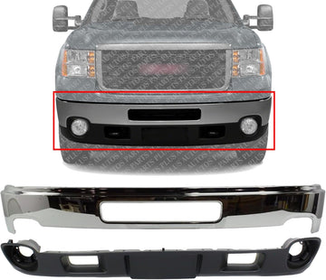 AUTOS PARTS PLUS Front Bumper Chrome Steel + Lower Valance Air Deflector Textured Direct Replacement Compatible With 2011-2014 GMC Sierra 2500HD 3500HD GM1002839 GM1092216 22755085 25998989