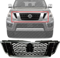 Front Grille Primed Plastic With Chrome Frame Direct Replacement Compatible With 2017-2020 Nissan Armada NI1200286 623105ZW0A