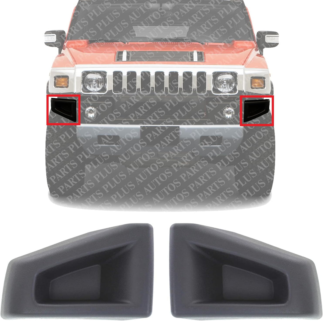 Set Of 2 Front Bumper End Cap Textured Left Driver & Right Passenger Side Direct Replacement Compatible With 2003-2009 Hummer H2 HU1004100 HU1005100 88944406 88944407