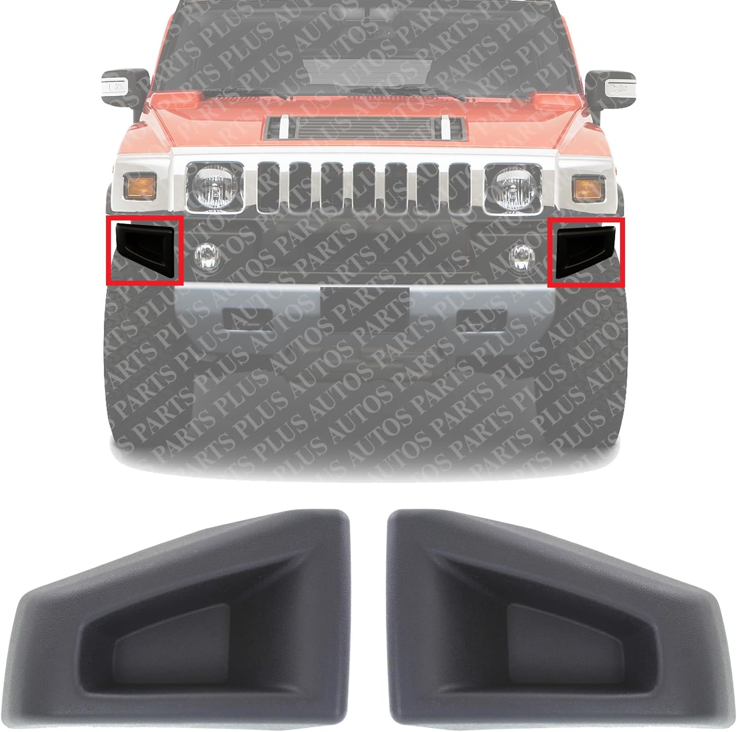 Set Of 2 Front Bumper End Cap Textured Left Driver & Right Passenger Side Direct Replacement Compatible With 2003-2009 Hummer H2 HU1004100 HU1005100 88944406 88944407