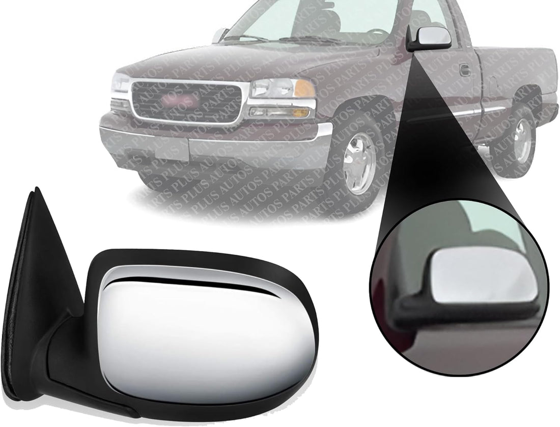 Front Power Mirror Manual Folding Non-Heated Chrome Left Driver Side Direct Replacement Compatible With 1999-2002 Chevrolet Silverado/GMC Sierra GM1320174 15172249