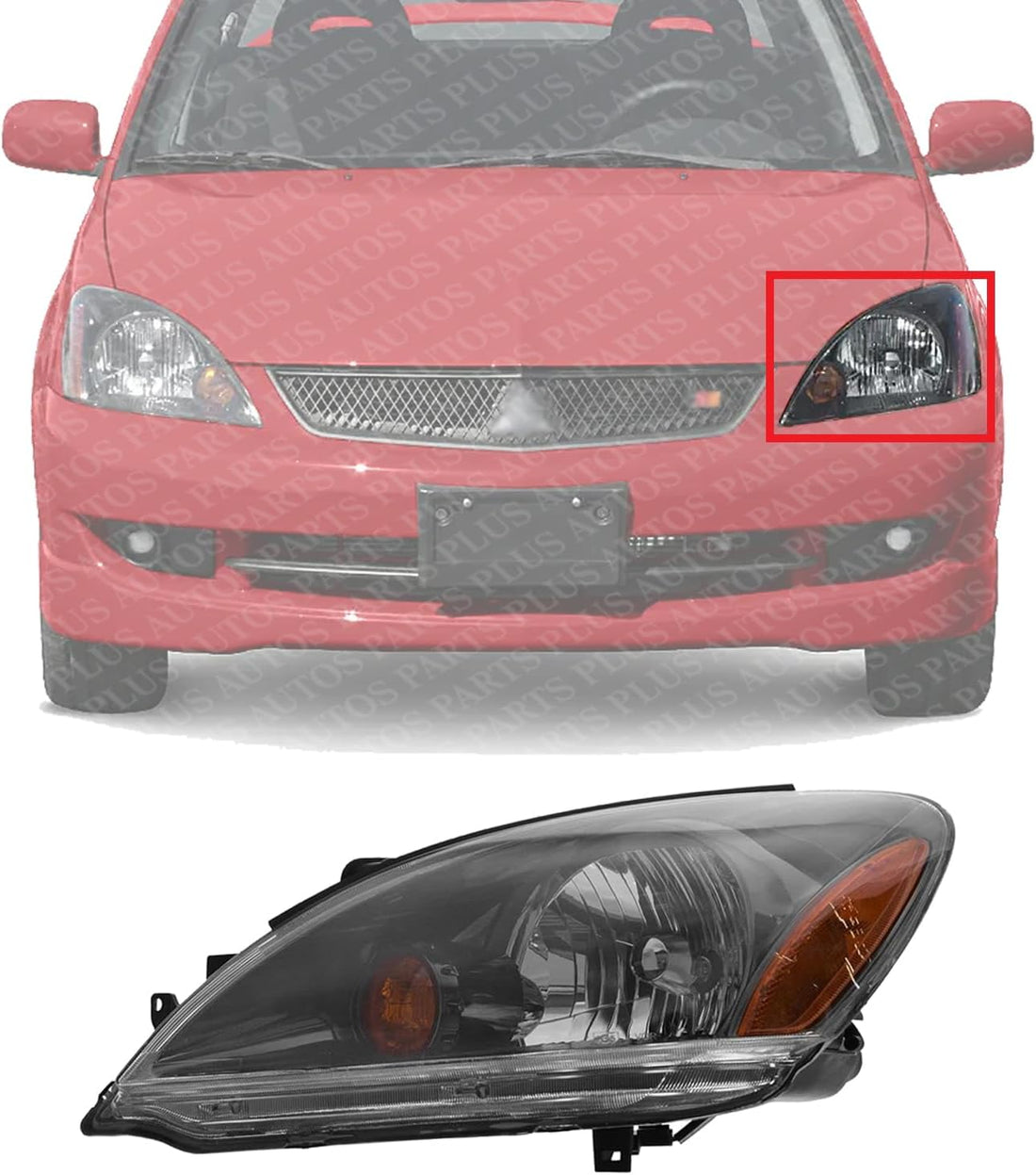 Front Head Light Assembly Plastic Left Driver Side Direct Replacement Compatible With 2004-2007 Mitsubishi Lancer MI2502135 MN154899