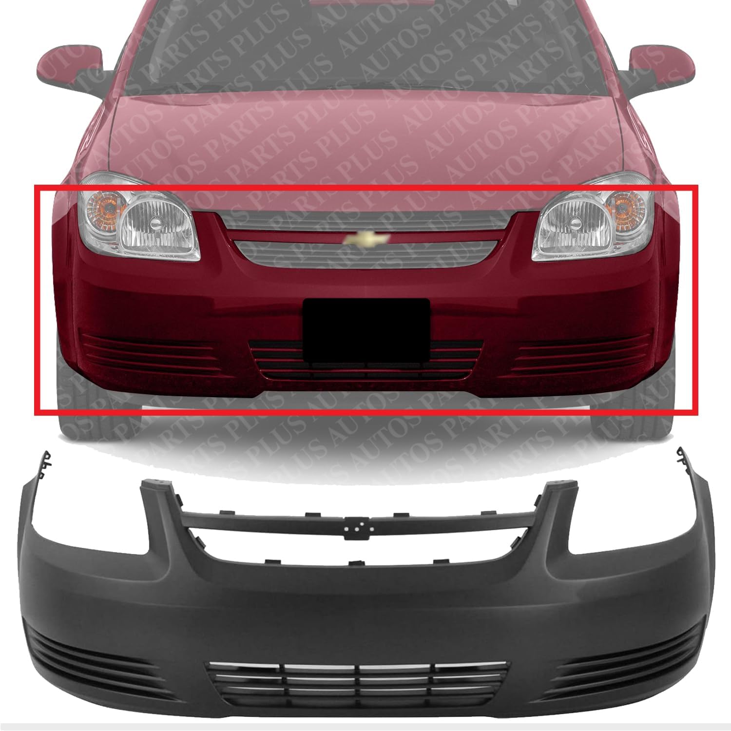 Front Bumper Cover Primed Without Fog Light Holes Direct Replacement Compatible With 2005-2010 Chevrolet Cobalt GM1000733 19120183