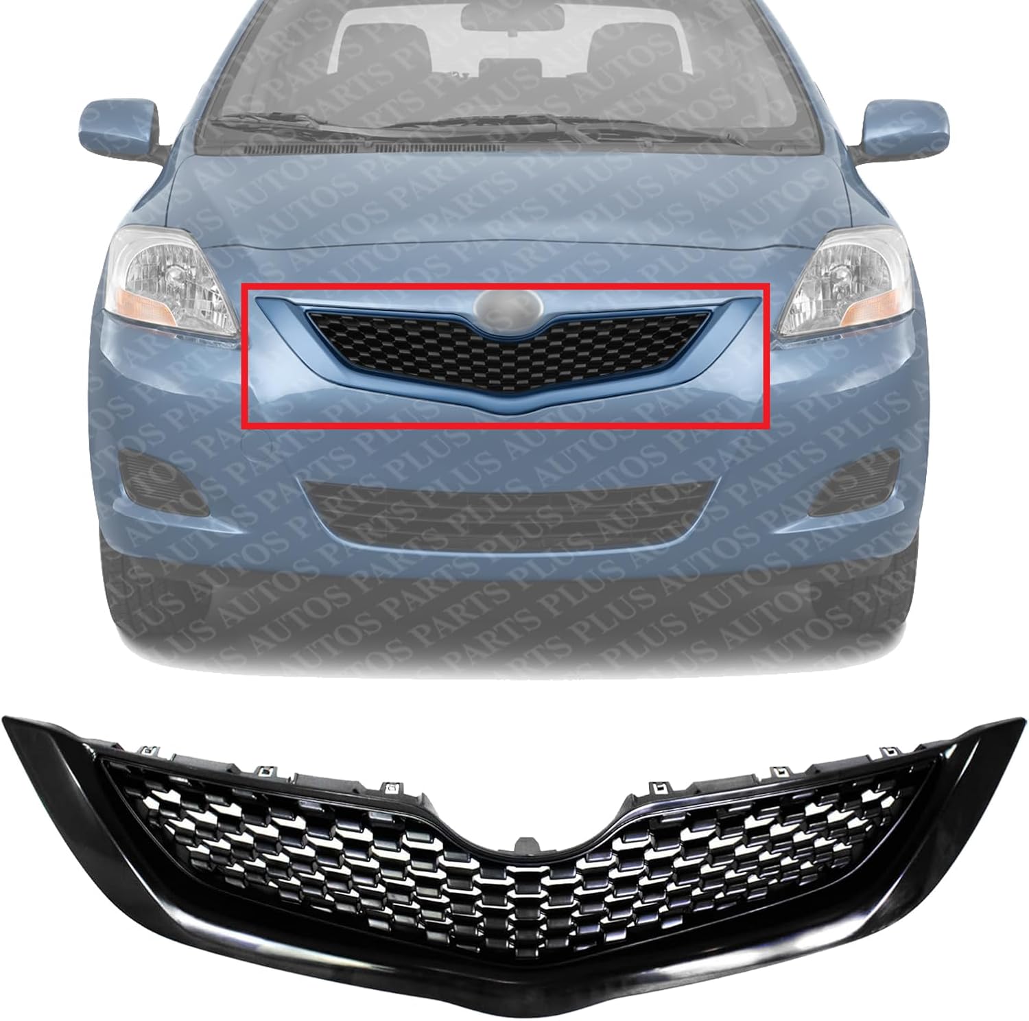 Front Grille Assembly Textured Shell And Insert Plastic Direct Replacement Compatible With 2009-2012 Toyota Yaris TO1200328 5311152580C0