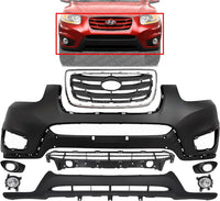 Front Bumper Cover + Valance + Upper & Lower Grille + Molding Chrome + Fog Light + Trim Left & Right Side Direct Replacement Compatible With 2010-2012 Hyundai Santa Fe