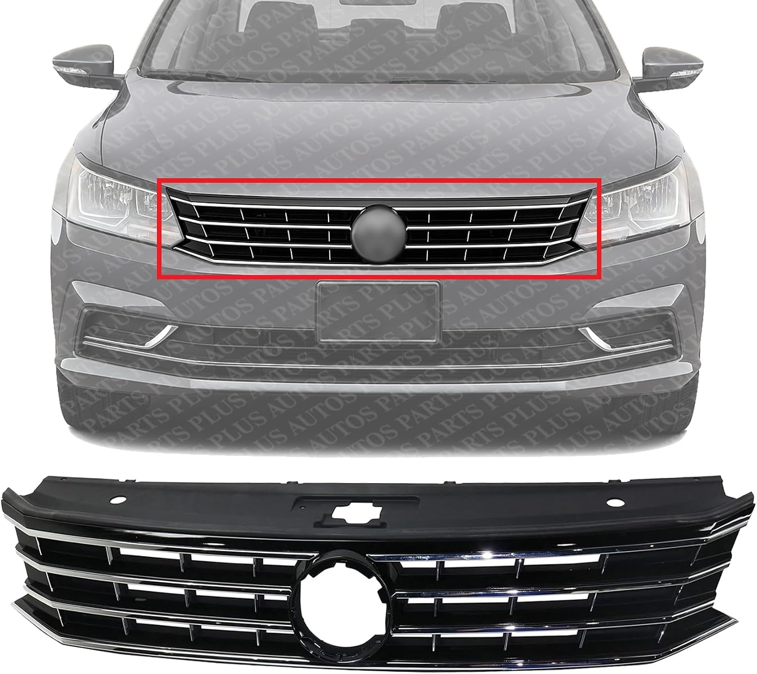 Front Grille Assembly Primed Shell And Insert Plastic Direct Replacement Compatible With 2016-2019 Volkswagen Passat VW1200169 561853651HOQE