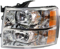 Front Grille Assembly Chrome Shell With Primed Insert + Head Light Left Driver & Right Passenger Side Direct Replacement Compatible With 2007-2010 Chevrolet Silverado 2500 3500 HD