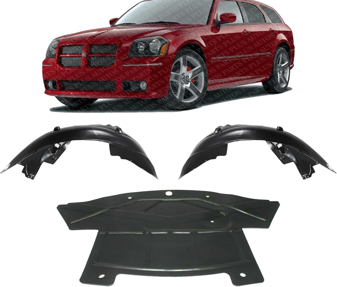 Front Fender Liners Left & Right Side + Engine Splash Shield Under Cover Direct Replacement Compatible With 2005-2010 Chrysler 300 CH1228103 CH1250128 CH1251128 5065503AD 5065502AD
