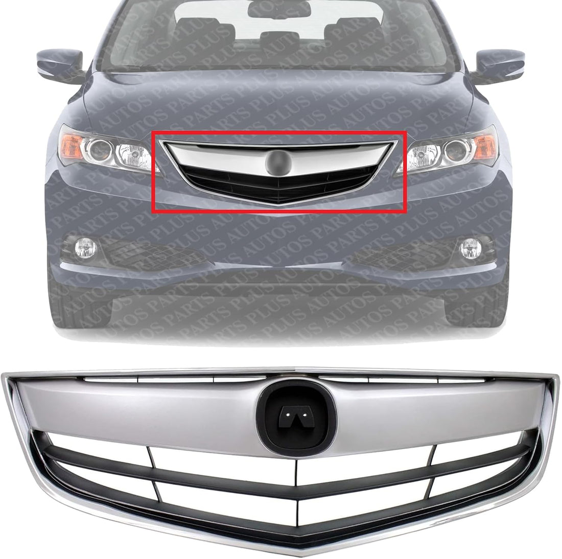 Front Grille Chrome Shell With Primed Insert Plastic Direct Replacement Compatible With 2013-2015 Acura ILX AC1200117 71121TX6A11-PFM