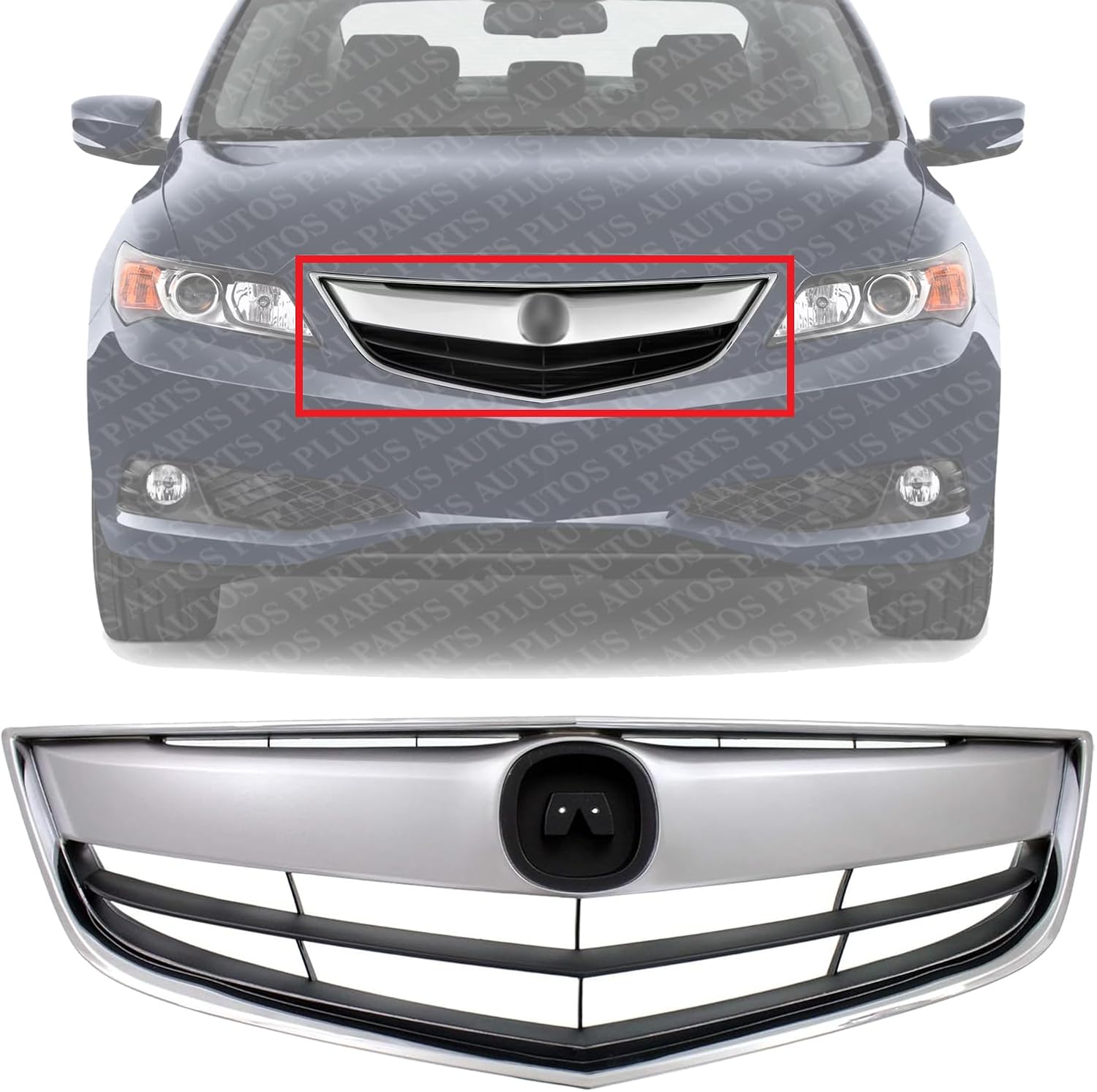Front Grille Chrome Shell With Primed Insert Plastic Direct Replacement Compatible With 2013-2015 Acura ILX AC1200117 71121TX6A11-PFM