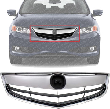 Front Grille Chrome Shell With Primed Insert Plastic Direct Replacement Compatible With 2013-2015 Acura ILX AC1200117 71121TX6A11-PFM