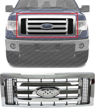 Front Grille Chrome Shell & Primed Insert Direct Replacement Compatible With 2009-2012 Ford F-150 FO1200511 9L3Z8200D
