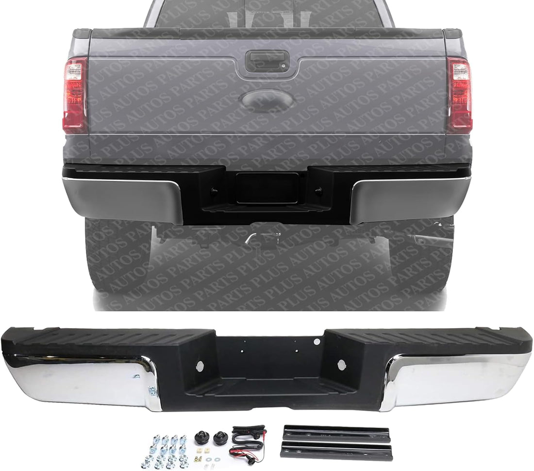 Step Bumper Assembly Chrome Steel Without Object Sensor Holes Direct Replacement Compatible With 2013-2016 Ford F-Series Super Duty FO1103176 9C3Z17906B-PFM