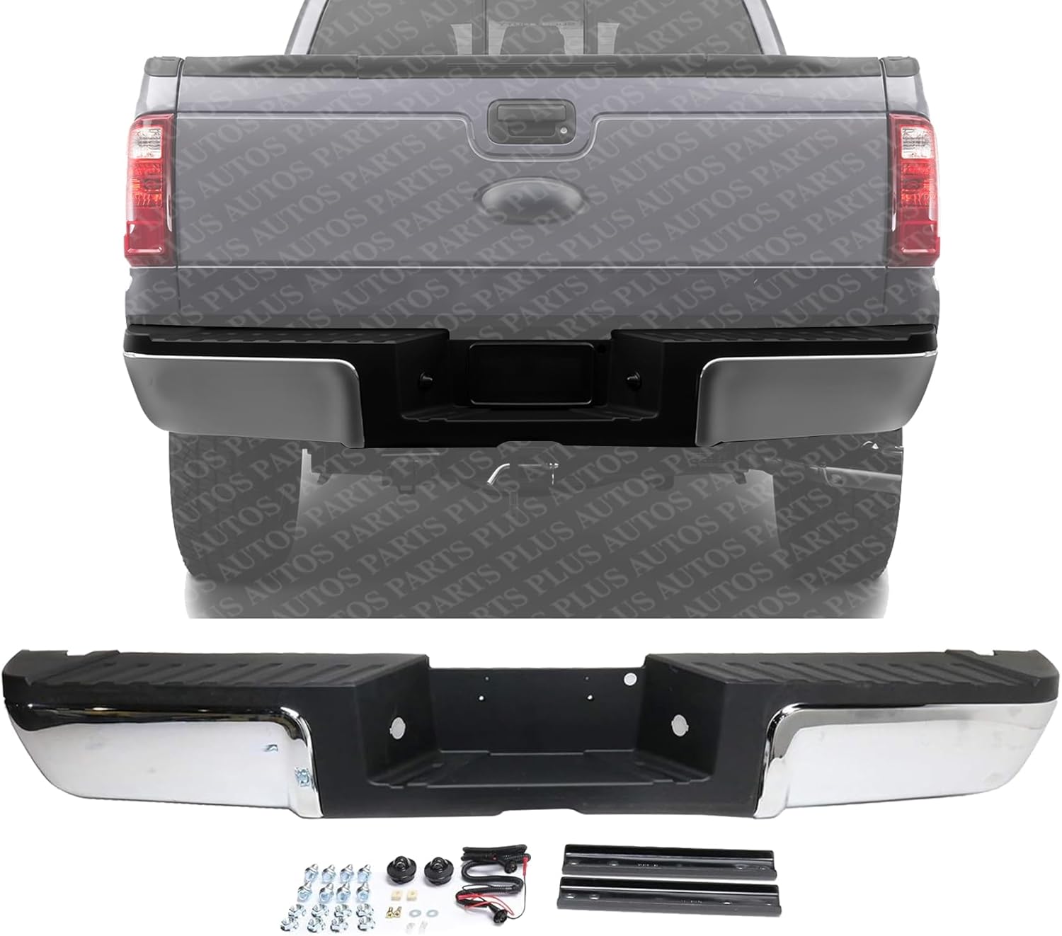 Step Bumper Assembly Chrome Steel Without Object Sensor Holes Direct Replacement Compatible With 2013-2016 Ford F-Series Super Duty FO1103176 9C3Z17906B-PFM