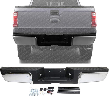 Step Bumper Assembly Chrome Steel Without Object Sensor Holes Direct Replacement Compatible With 2013-2016 Ford F-Series Super Duty FO1103176 9C3Z17906B-PFM