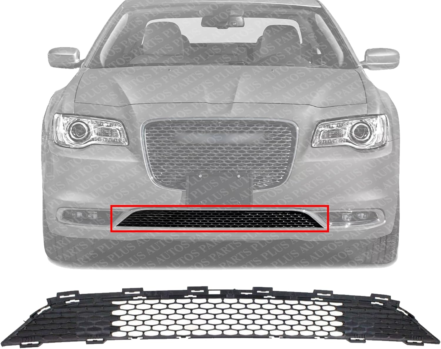 Front Bumper Grille With Honey Comb Design Without Parking Aid Sensor Holes Direct Replacement Compatible With 2015-2022 Chrysler 300 CH1036142 68227272AB