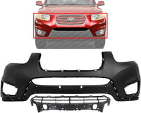 Front Bumper Cover Primed Plastic + Lower Grille Direct Replacement Compatible with 2010-2012 Hyundai Santa Fe