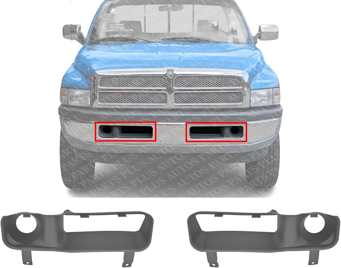 Set Of 2 Front Fog Lamp Molding Primed Left Driver & Right Passenger Side Direct Replacement Compatible With 1994-2002 Dodge Ram 1500 2500 3500 CH1038101 CH1039101 55076600 55076601