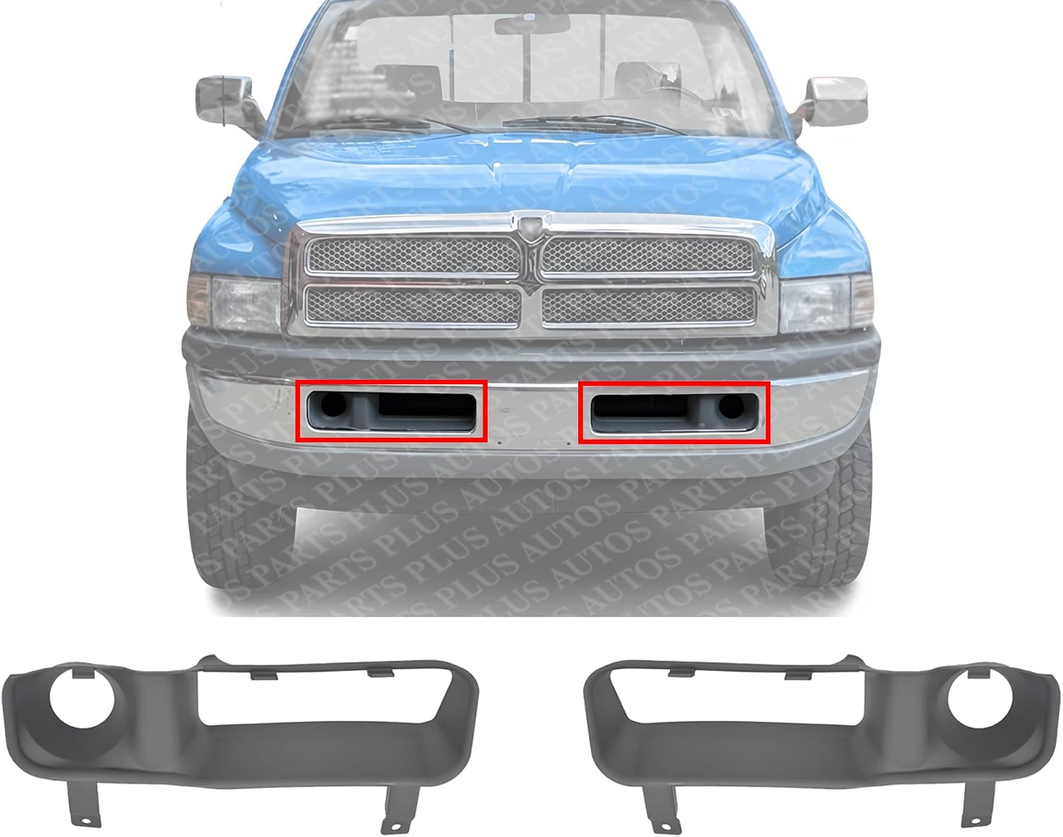 Set Of 2 Front Fog Lamp Molding Primed Left Driver & Right Passenger Side Direct Replacement Compatible With 1994-2002 Dodge Ram 1500 2500 3500 CH1038101 CH1039101 55076600 55076601