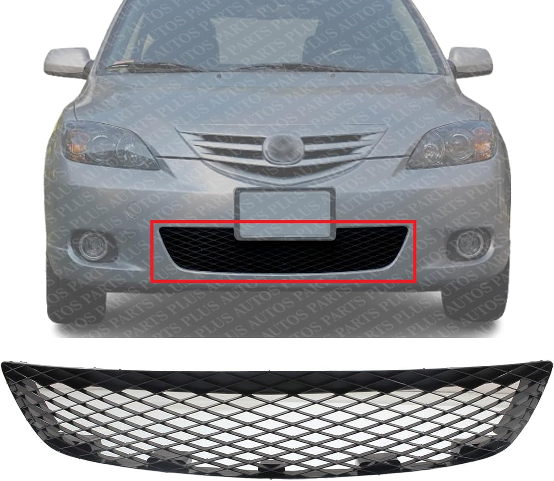 Front Bumper Grille Textured Plastic Direct Replacement Compatible With 2004-2006 Mazda 3 MA1036115 BN8F501T1A