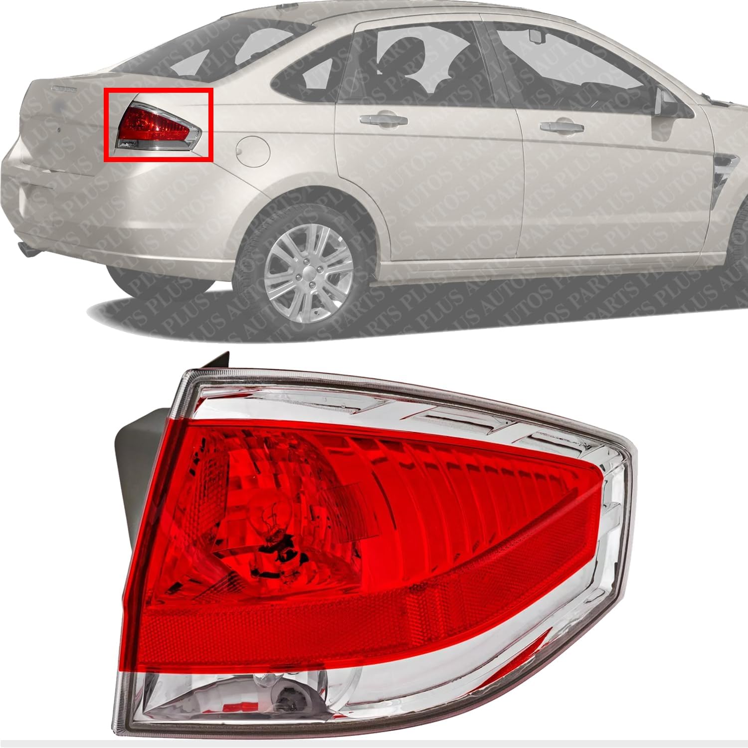 Tail Light Assembly Right Passenger Side With Chrome Insert Direct Replacement Compatible With 2009-2011 Ford Focus FO2801215 9S4Z13404D