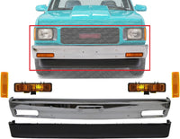 Front Bumper Chrome + Lower Valance Air Deflector + Signal Lights + Corner Lamps Lens And Housing Right & Left Side Direct Replacement Compatible With 1982-1990 GMC S15 / Chevy S10