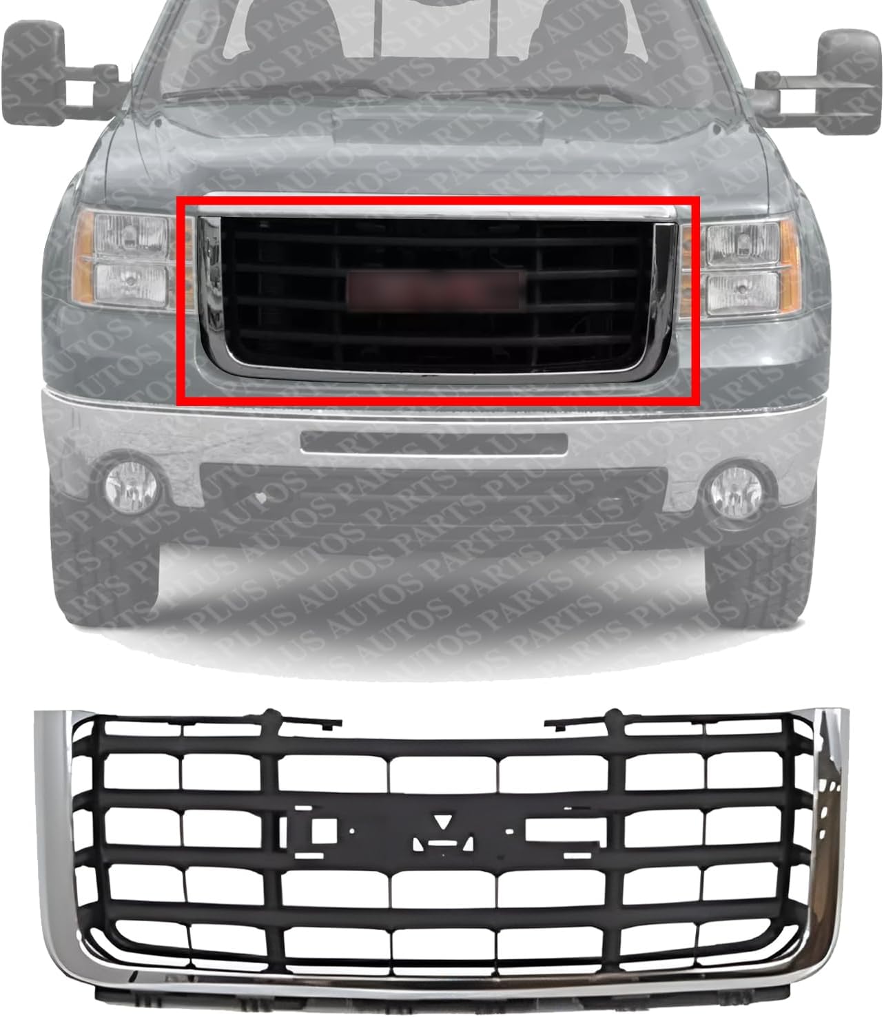 Front Grille Chrome Shell With Textured Gray Insert Direct Replacement Compatible With 2007-2010 GMC Sierra GM1200613 25825523