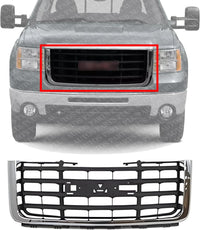 Front Grille Chrome Shell With Textured Gray Insert Direct Replacement Compatible With 2007-2010 GMC Sierra GM1200613 25825523