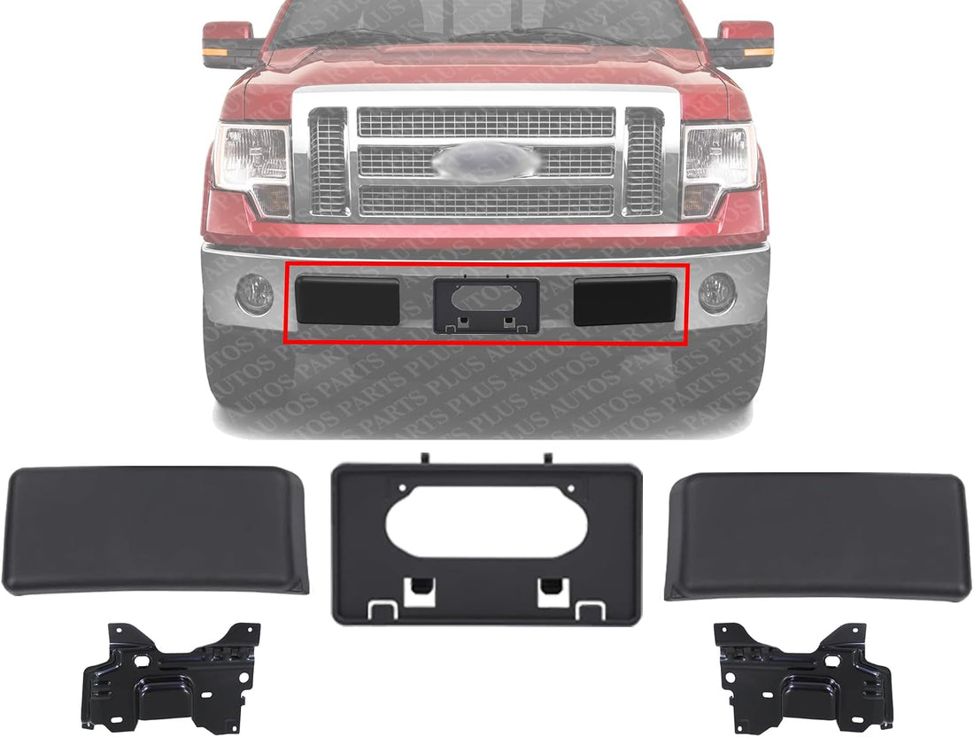 Front Bumper Guard Textured + License Plate + Mounting Plate Brackets Right Passenger and Left Driver Side Direct Replacement Compatible with 2009-2014 Ford F-150 FO1066180 FO1067180