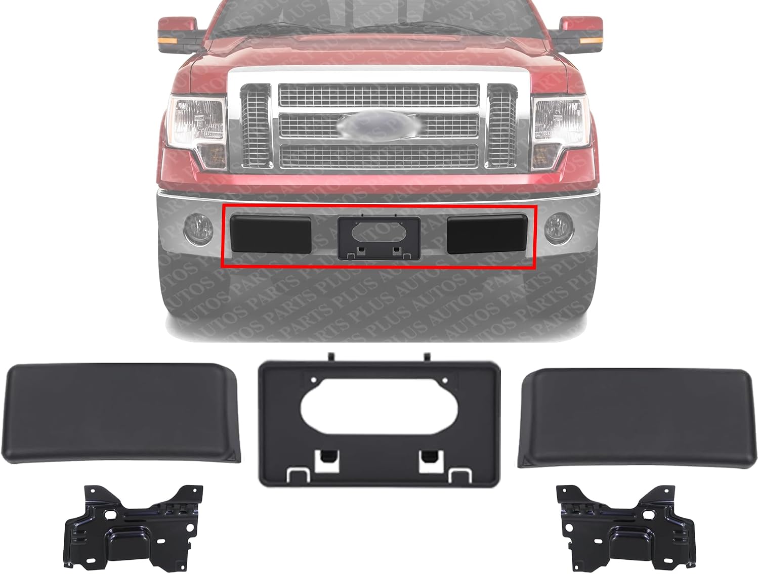 Front Bumper Guard Textured + License Plate + Mounting Plate Brackets Right Passenger and Left Driver Side Direct Replacement Compatible with 2009-2014 Ford F-150 FO1066180 FO1067180