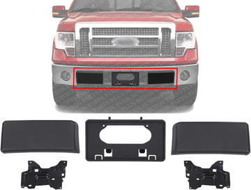 Front Bumper Guard Textured + License Plate + Mounting Plate Brackets Right Passenger and Left Driver Side Direct Replacement Compatible with 2009-2014 Ford F-150 FO1066180 FO1067180