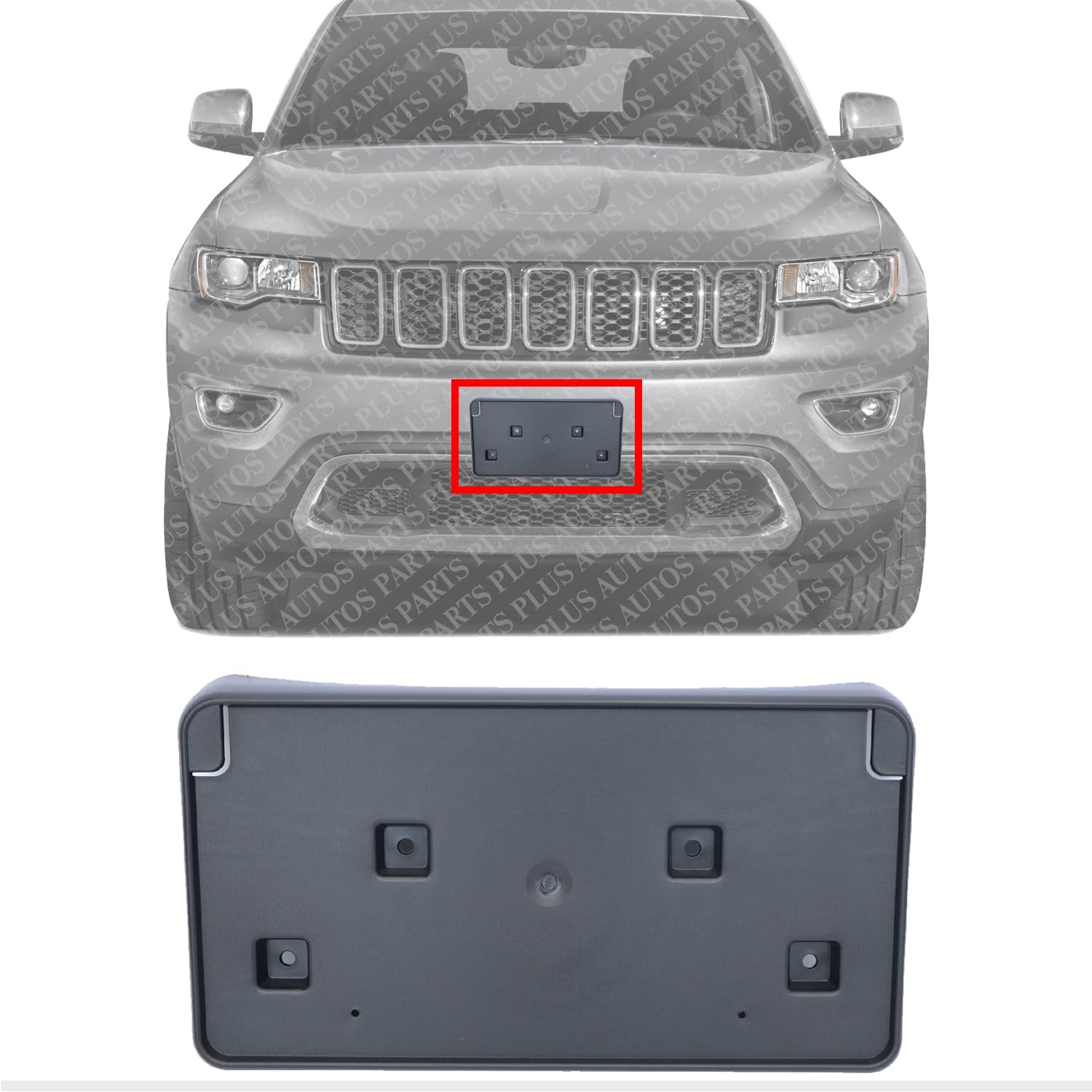 Front License Plate Bracket Textured Direct Replacement Compatible with 2017-2021 Jeep Grand Cherokee CH1068148 68277137AA