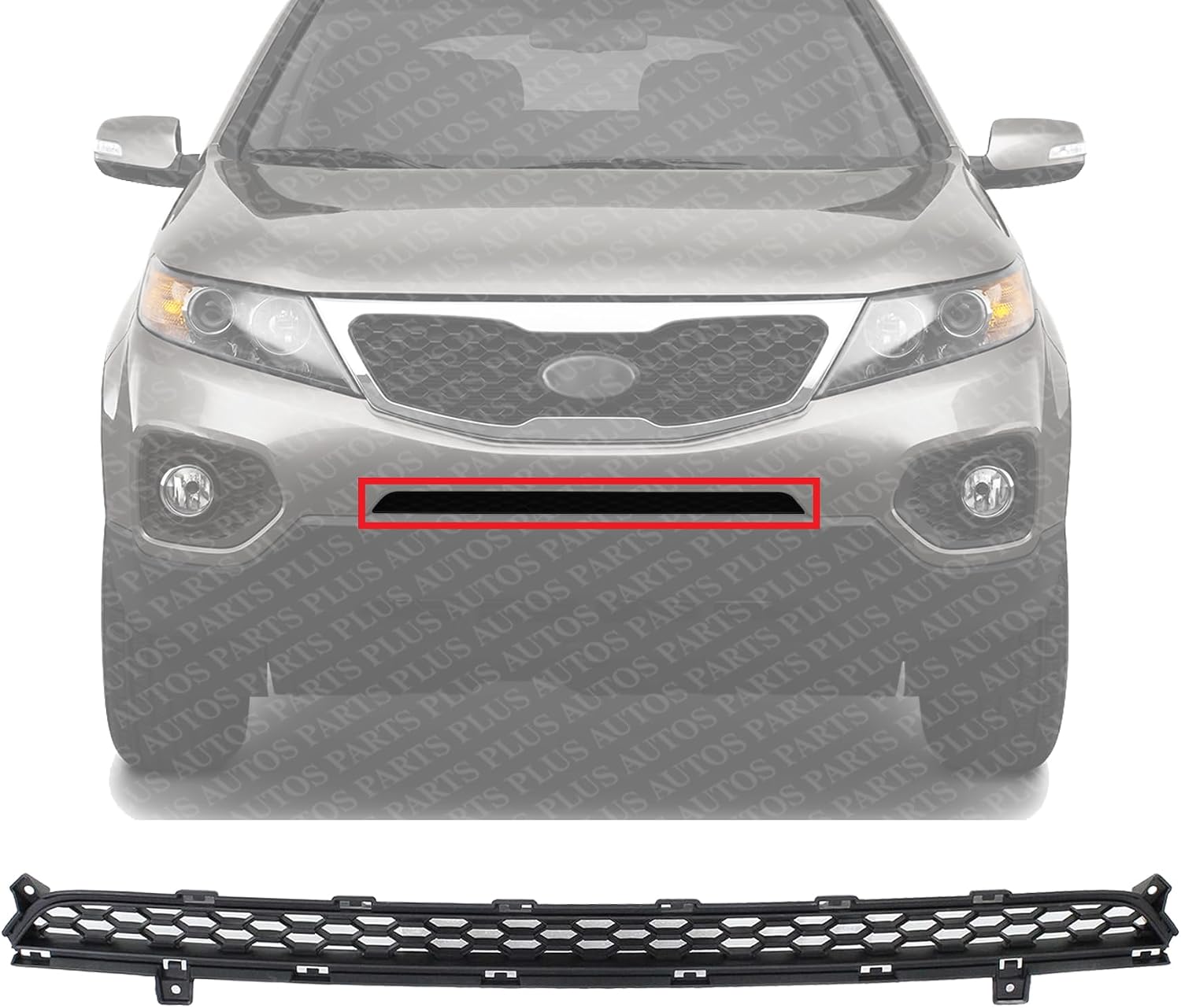 Front Bumper Center Grille Textured Gray Plastic Direct Replacement Compatible with 2011-2013 Kia Sorento KI1036106 865221U000