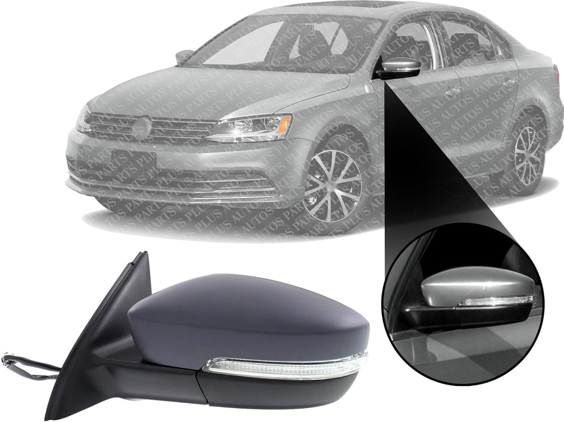 Front Power Mirror Manual Folding Primed With Signal Light Left Driver Side Direct Replacement Compatible With 2011-2018 Volkswagen Jetta VW1320146 5C7857507AD-PFM
