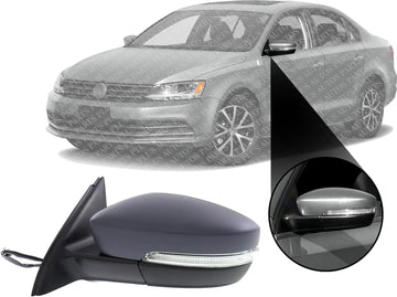 Front Power Mirror Manual Folding Primed With Signal Light Left Driver Side Direct Replacement Compatible With 2011-2018 Volkswagen Jetta VW1320146 5C7857507AD-PFM