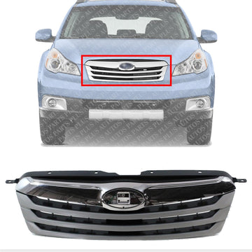 Front Bumper Upper Grille Silver Shell With Textured Insert Direct Replacement Compatible With 2010-2012 Subaru Outback SU1200143 91121AJ04B