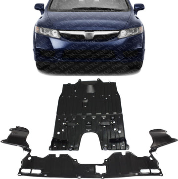 Set of 2 Front Engine Splash Shield Under Cover Direct Replacement Compatible with 2006-2011 Honda Civic HO1228112 HO1228135 74111SNAA00 74110SNCA00