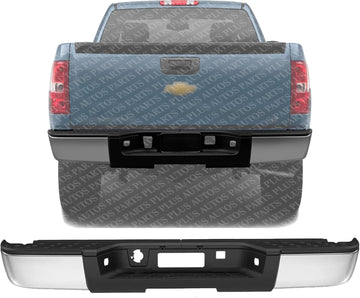 AUTOS PARTS PLUS Rear Step Bumper Assembly Chrome Without Parking Aid Sensor Holes Direct Replacement Compatible With Chevrolet Silverado & GMC Sierra 1500 2007-2013 GM1103147 7T1Z17906BA