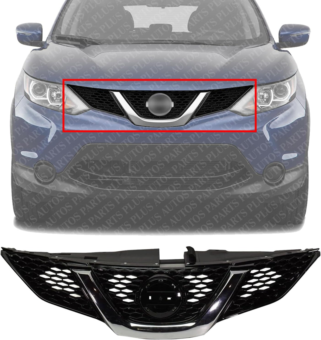 Front Grille Primed With Chrome Molding Plastic Direct Replacement Compatible With 2017 Nissan Rogue Sport NI1200288 623106MG0A