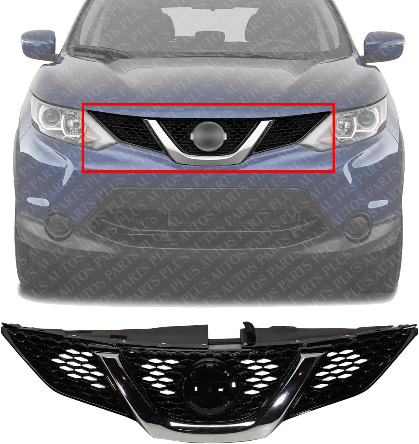 Front Grille Primed With Chrome Molding Plastic Direct Replacement Compatible With 2017 Nissan Rogue Sport NI1200288 623106MG0A
