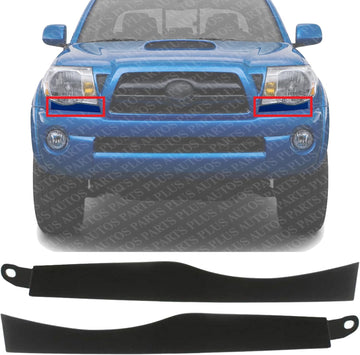 Set Of 2 Front Head Light Lower Filler Primed Plastic Left Driver & Right Passenger Side Direct Replacement Compatible With 2005-2011 Toyota Tacoma TO1089110 TO1088110