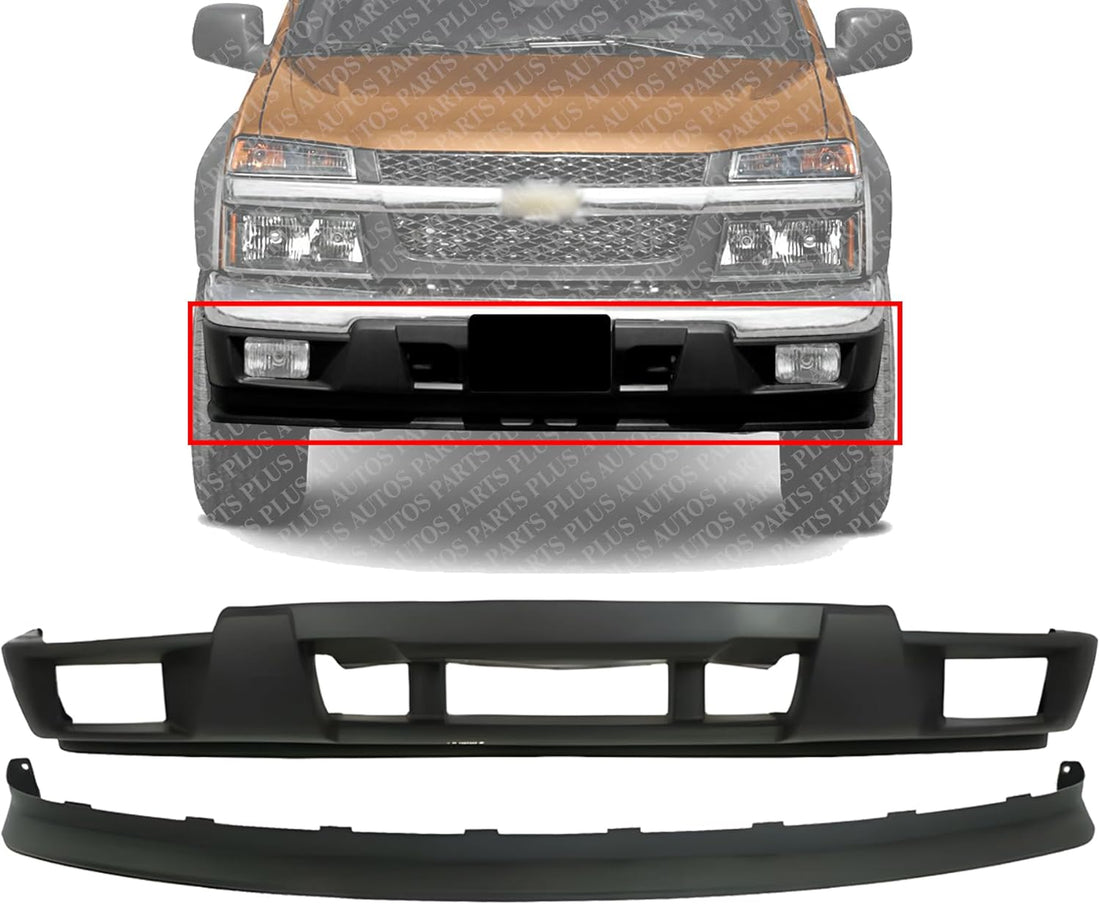 AUTOS PARTS PLUS Front Bumper Lower Valance With Fog Light Holes + Extension Textured Direct Replacement Compatible With 2004-2012 Chevrolet Colorado/GMC Canyon GM1000722 GM1092183 15888037 12335805