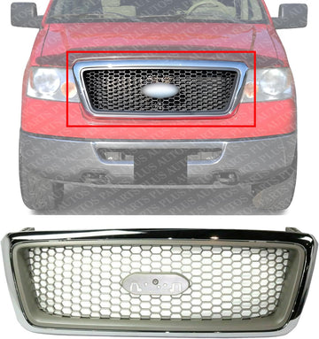 Front Grille Chrome Shell/Beige Honeycomb Insert Direct Replacement Compatible With 2004-2008 Ford F-150 FO1200427 FO1200502 4L3Z8200DA 7L3Z8200BA