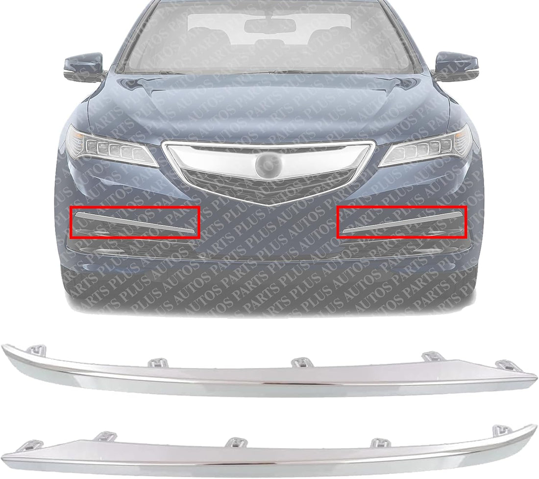 Set Of 2 Front Bumper Molding Outer Chrome Plastic Right Passenger & Left Driver Side Direct Replacement Compatible With 2015-2017 Acura TLX AC1047100 AC1046100 71121TZ3A00