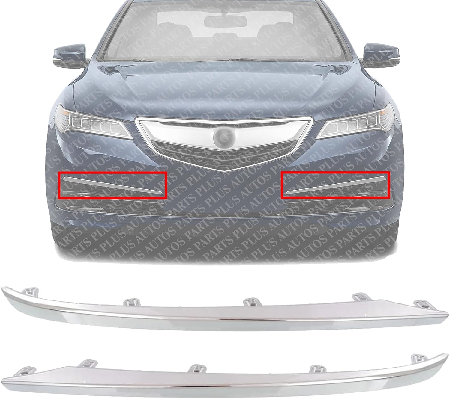 Set Of 2 Front Bumper Molding Outer Chrome Plastic Right Passenger & Left Driver Side Direct Replacement Compatible With 2015-2017 Acura TLX AC1047100 AC1046100 71121TZ3A00